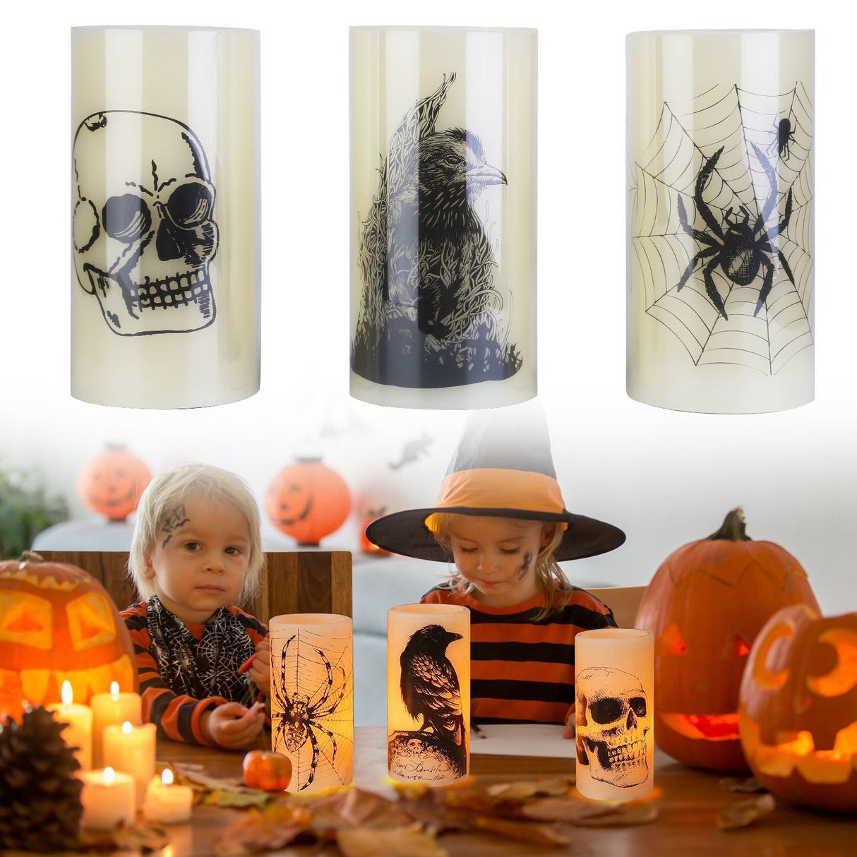 3 Pack Halloween Flameless Candle Lamp With Timer Setting Battery Operated Warm Orange Light Candles For Halloween Party Decoration - CJDS - FC