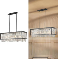 Modern Foyer Chandelier, Gold Crystal Chandelier Entryway Pendant Light Fixture, Square Adjustable Height Chandeliers for Kitchen Island, L15.74'' X H9.84''