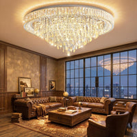 23.6" Modern Crystal Chandeliers LED Dimmable Flush Mount Ceiling Chandeliers for Living Room Entrance Foyer Bedroom Silver