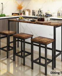 TOPMAx Counter Height Extra Long Dining Table Set With 3 Stools Pub Kitchen Set Side Table With Footrest Brown