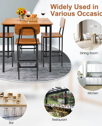 5 Pieces Industrial Dining Table Set With Counter Height Table And 4 Bar Stools