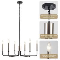 Roxsanne 6-Light Nickel/Black Dimmable Classic Chandelier Rustic Linear Candle-Style Kitchen Island Light Fixture