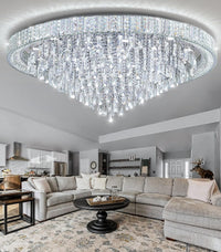 23.6" Modern Crystal Chandeliers LED Dimmable Flush Mount Ceiling Chandeliers for Living Room Entrance Foyer Bedroom Silver