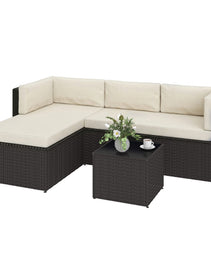 3 Piece Patio Furniture Set, Wicker Outdoor Patio Conversation Furniture Set with Cushions, Glass Top Table, Beige