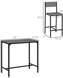 3 Piece Bar Table And Chairs, Industrial Dining Table Set For 2, Counter Height Kitchen Table With Bar Stools, Breakfast Table Set For 2 For Small Space, Gray