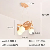 Nordic Modern Minimalist Log Airplane Chandelier Boys Girls Bedroom Led Pendant Lamp Creative Art Children's Room Lighting Decor