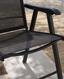 Set of 4 Outdoor Folding Chairs, Stackable Patio Dining Chairs with Armrests, Metal Frame, Black