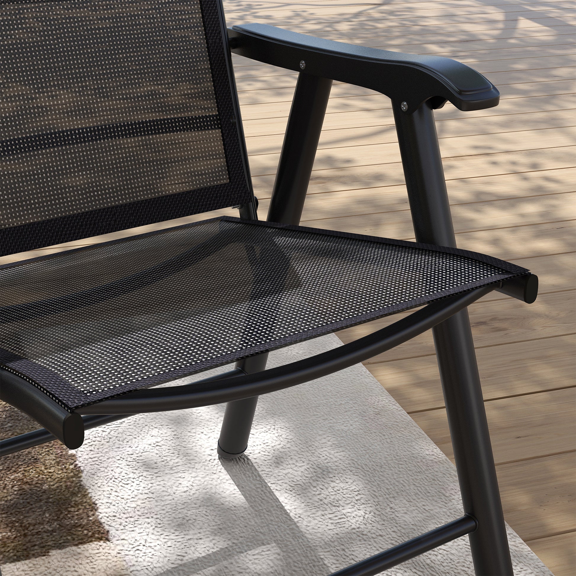 Set of 4 Outdoor Folding Chairs, Stackable Patio Dining Chairs with Armrests, Metal Frame, Black