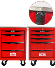 5 Drawers Multifunctional Tool Cart With Wheels,Metal Rolling Tool Cart Storage For Garage Workshop Warehouse Repair Shop--With Stainless Steel Roof--Red  Black