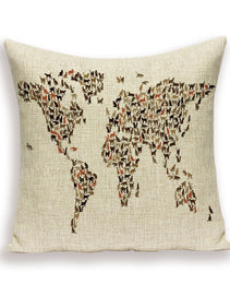 New Retro Toss Pillow Case European World Map Cushion Cover Seat Sofa Covers Morocco Linen House Home Decor Throw Pillows Cases