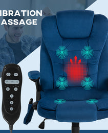 6 Point Executive Office Chair with Heat, Velvet High Back Vibrating Massage Office Chair, Drak Blue