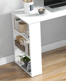 360° Rotating Home Office Desk L Shaped Corner Computer Desk with Storage Shelves, Writing Table Workstation, White