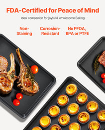 Baking Pan Set 3-Piece Nonstick Carbon Steel Bakeware Set With Silicone Handle