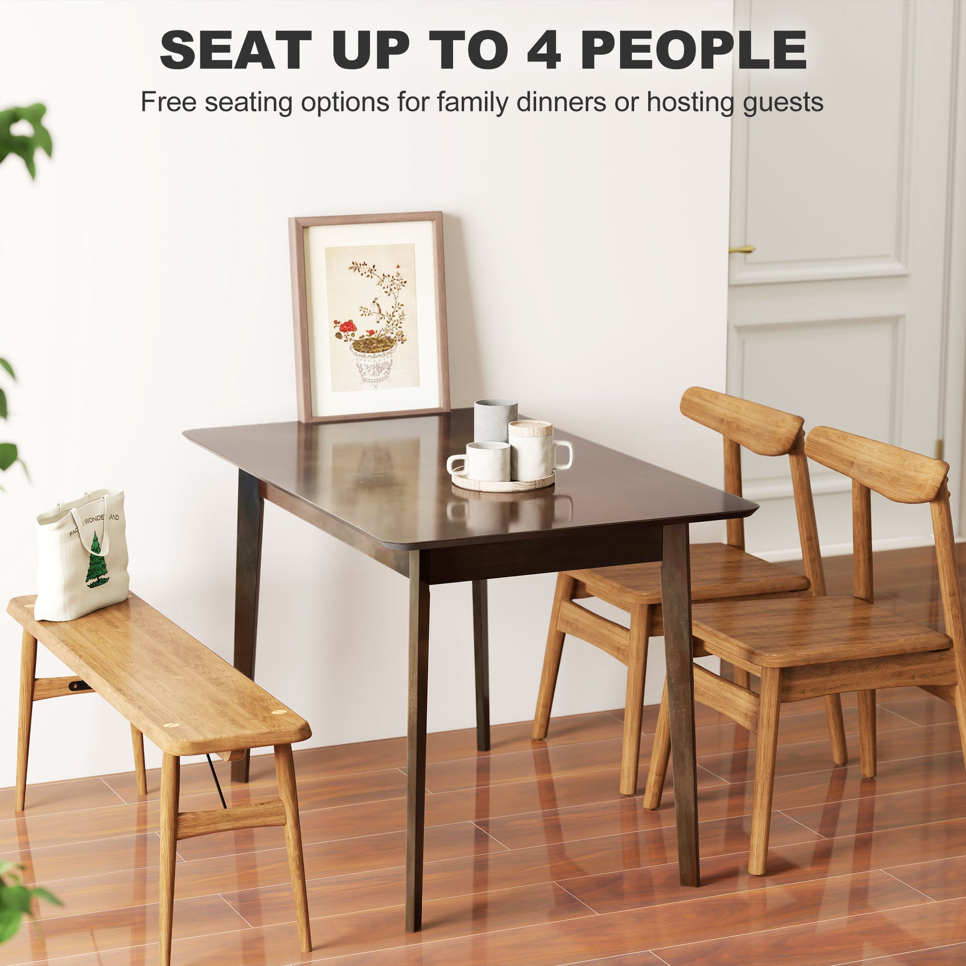 47.2" Rectangle Dining Table For 4, Mid-Century Modern Kitchen Table With Rubber Wood Frame For Dining Room, Mahogany