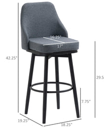 Modern Bar Stools, Set Of 2 Swivel Kitchen Chairs, Dark Gray