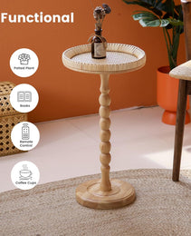 Wooden Coffee Table Round Rattan Side Table Living Room Coffee