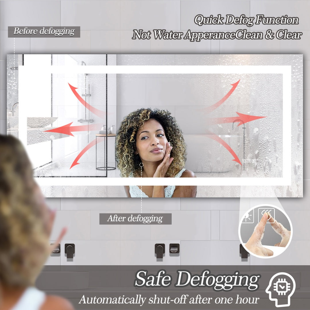 72  X 36 LED Bathroom Mirror With Anti-Fog And Touch Sensor -Modern Frameless Lighted Wall Mirror For Bathroom Vanity, Shower Room, Or Dressing Area