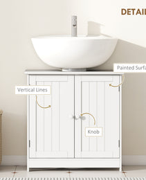 Under Sink Bathroom Cabinet, Pedestal Sink Storage Cabinet with 2 Doors, Shelf and U-Shape, White