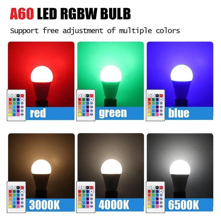 A60 LED Smart Bulb 10W E27 RGBW CCT Dimmable 220V Infrared Remote Control Color Changing Spotlight for Home Decorative Lighting