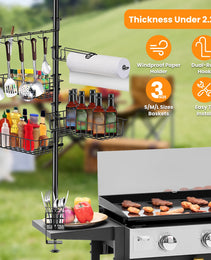 1Pc Griddle Caddy With Paper Towel Holder Hook Baskets BBQ Accessories Storage Rack Vertical Standing BBQ Organizer Grill Utensil Storage Fit For Blackstone Griddle