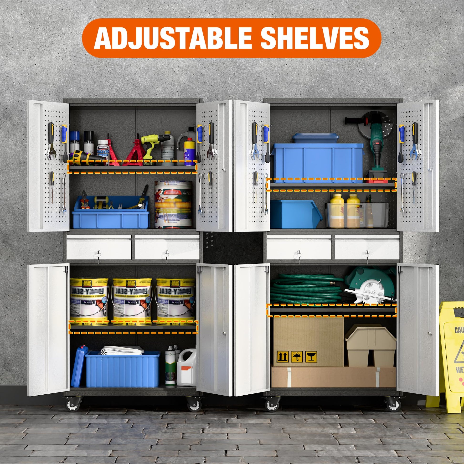 Aobabo Metal Storage Cabinet With Locking Doors And Pegboards, Steel Rolling Tool Storage Cabinet With 2 Drawer And 2 Adjustable Shelves For Garage, Kitchen, Office, Assembly Required, Black Grey