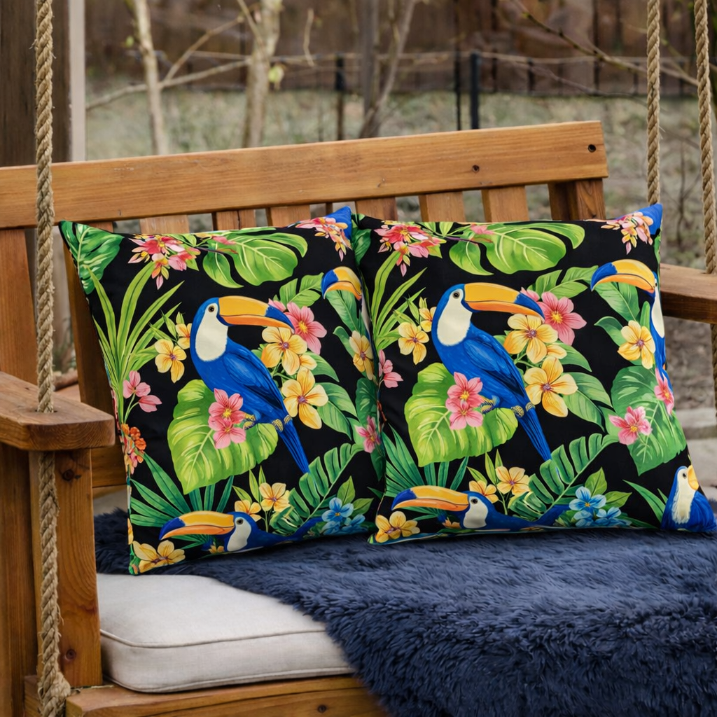 2 Pack Outdoor Throw Pillows, Waterproof & Fade-Resistant Patio Cushions For Garden, Porch, Poolside Furniture - Soft & Comfortable Decorative Pillow Covers 18x18 Inch,Rich Forest Green