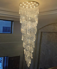 D40'' X H120'' Crystal Chandelier High Ceiling Chandeliers for Entryway Large Raindrop Chandeliers LED Dimmable Flush Mount Light Fixtures for Staircaes Foyer Hallway Living Room Bulbs Included Gold