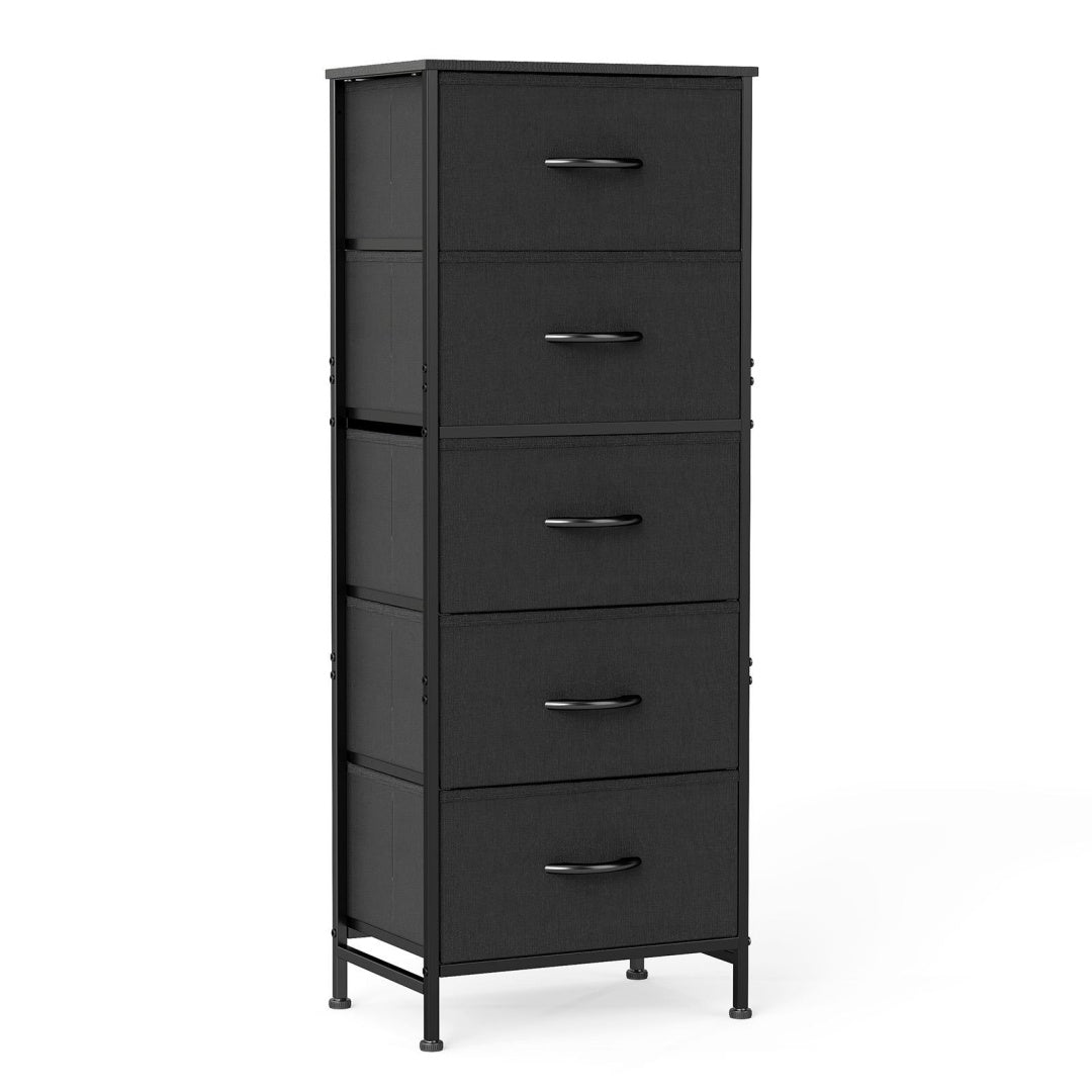 5 Drawer Dresser With Fabric Bins, Sturdy Steel Frame And Wood Top