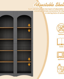 ON-TREND Free Standing 5 Tier Bookshelves, Bookcases Set Of 2, Farmhouse Two-Tone Storage Cabinet With Adjustable Shelves, Modern 72H Kitchen Pantry Cabinet For Living Room, Home Office, Grey