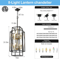 8-Light Lantern Tiered Pendant Light Fixtures, No Assembly Required Farmhouse Chandelier for Entryway, Large Chandeliers for High Ceilings, Modern Hanging Light Fixture for Foyer, Staircase