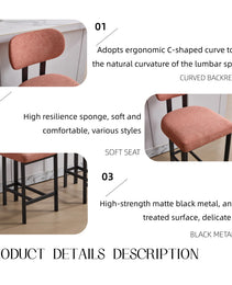Bar Stools Set Of 2, 26 Inch Modern Upholstered Fabric Counter Height Barstools, Kitchen Island Chairs With Black Metal Legs For Dining Room Kitchen Island Bar