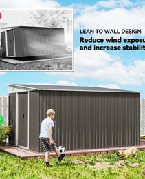 11' x 9' Metal Outdoor Storage Shed, Tool House with Double Lockable Doors for Backyard, Patio, Lawn, Garage, Gray