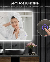 Dimmable Bathroom Mirror with Lights, 39" x 32" Backlit LED Mirror w/ Anti-Fog, Memory & Infinite Color Temperature