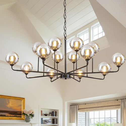 Large Sputnik Chandelier 47.2" Black Modern Smoked Glass Chandelier