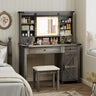 Vanity Desk Set With Mirror And Lights, Cushioned Stool, Storage Drawer, Cabinet, Shelves For Bedroom, Gray - CJDS