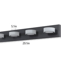29in  Modern 4-Light LED Vanity Light, Sleek Black Bathroom Wall Light Fixture For Mirror, Shower, And Bathroom Decor