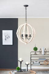 6 - Light Wood Chandelier With Adjustable Chain For Kitchen, Dining Hall Entrance, Bulb Not Included - CJDS
