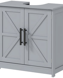 Farmhouse Pedestal Sink Storage Cabinet, Bathroom Sink Cabinet with 2 Barn Doors and Adjustable Shelf, Dark Gray