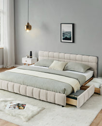 California King Size Upholstered Bed ,comfortable Upholstered Bed Frame, Chenille Fabric, With Headboard And Solid Bed Frame. With Drawer For Storage.-Beige 90.5x80.5x31