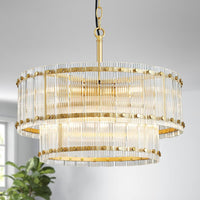 Flower Crystal Chandelier for Dining Room, Living Room, Kitchen, Bedroom, 6-Light Floral Light Fixture, D18*H16~41Inch (Adjustable Height), K9 Crystal & Gold Finish