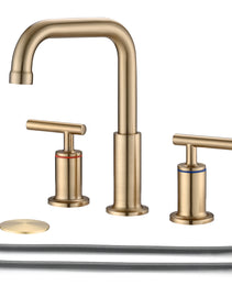 8 In. Widespread Double Handle Bathroom Faucet With Up Drain In Brushed Gold