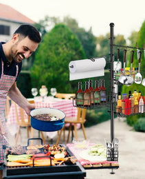 Griddle Caddy Standing Grill Utensil Caddy With Paper Towel Holder Hook Baskets BBQ Accessories Storage Rack Vertical Standing BBQ Organizer Grill Utensil Storage Fit For Blackstone Griddle