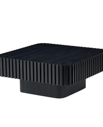 Modern 35.43 Inch Handcraft Drum Coffee Table Square Coffee Table For Living Room,Small Wooden Coffee Table With Sturdy MDF Pedesta,Black Color