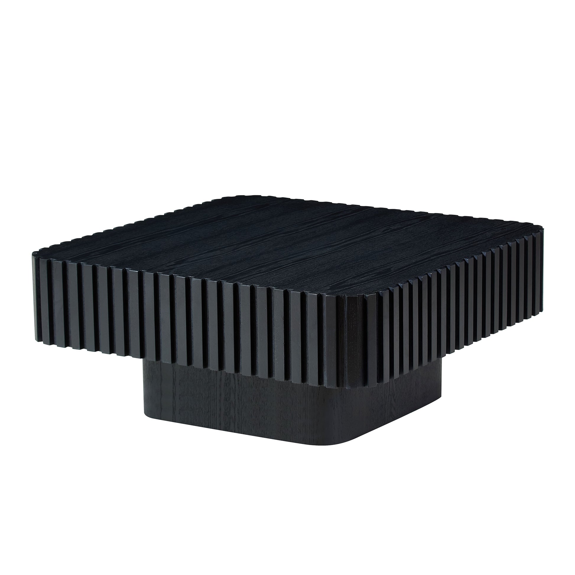 Modern 35.43 Inch Handcraft Drum Coffee Table Square Coffee Table For Living Room,Small Wooden Coffee Table With Sturdy MDF Pedesta,Black Color