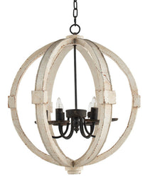 6 - Light Wood Chandelier With Adjustable Chain