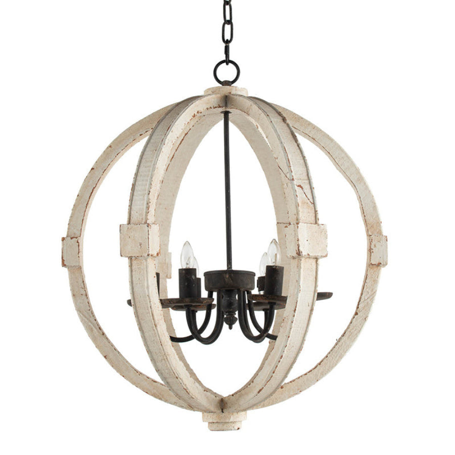 6 - Light Wood Chandelier With Adjustable Chain