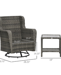 Patio Bistro Set, Porch Furniture with 360° Rotation & Rocking Function, 28.25"x30.75"x36.25", Gray