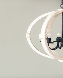 6 - Light Wood Chandelier With Adjustable Chain