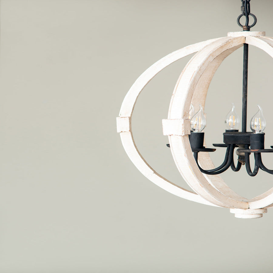 6 - Light Wood Chandelier With Adjustable Chain