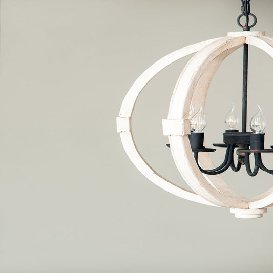 6 - Light Wood Chandelier With Adjustable Chain